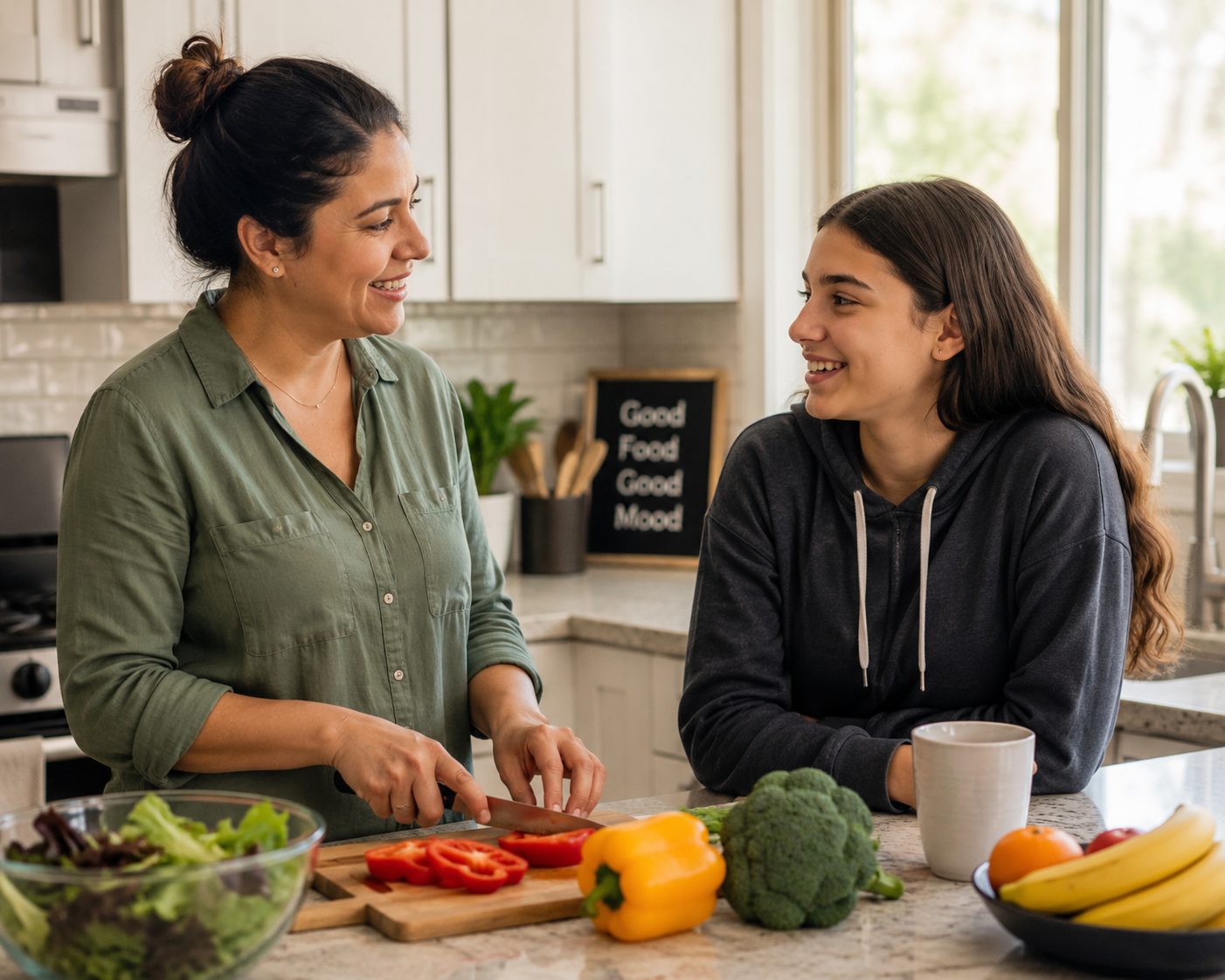 is keto safe for teenagers showing teen girl reading food label while parent looks concerned in kitchen