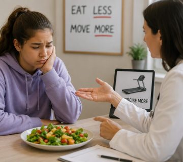 eat less move more teenagers showing frustrated teen being told generic diet advice by adult