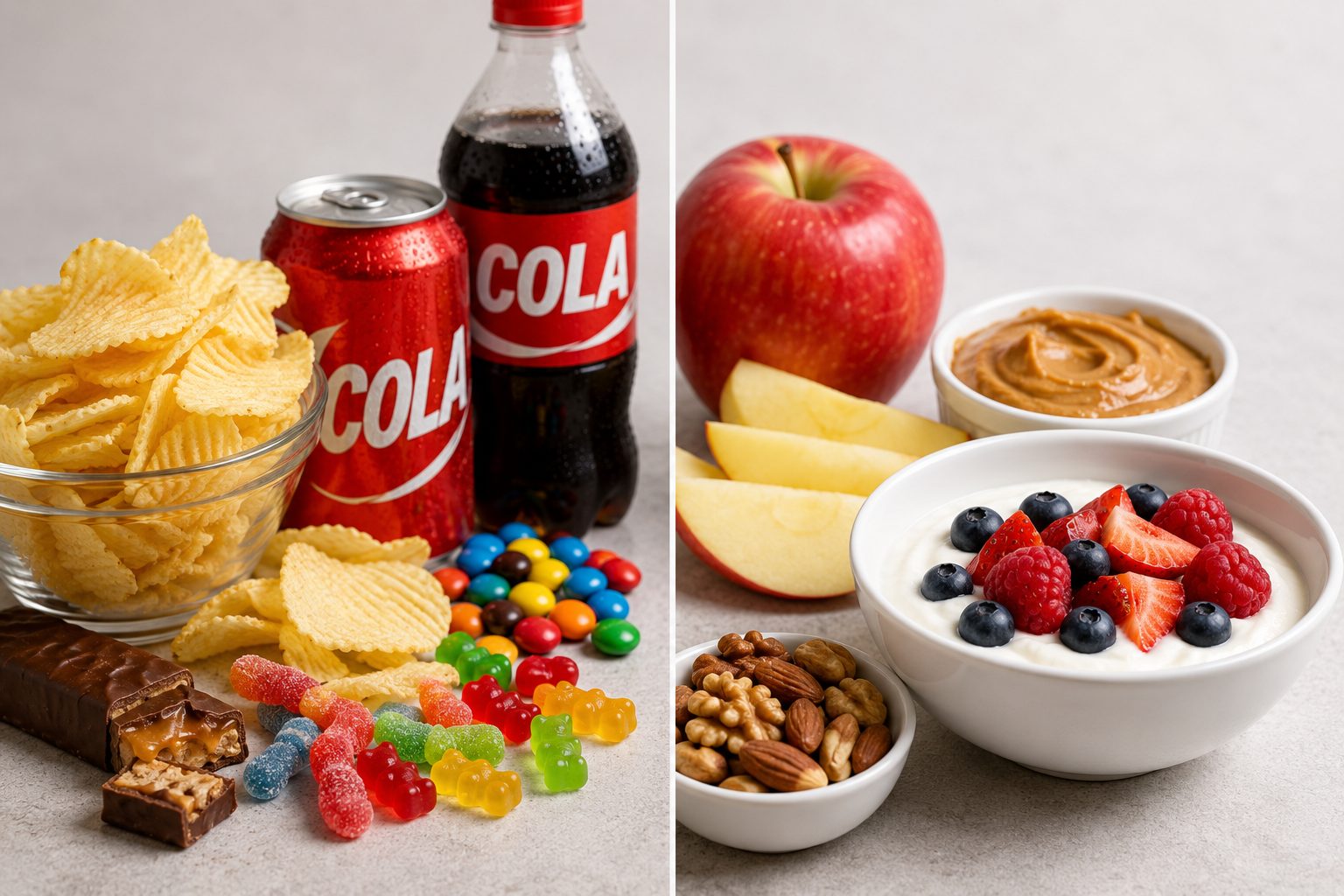 Comparison of sugary snacks versus healthy snacks for teenagers built on protein and fiber