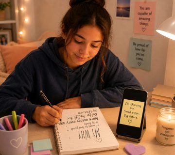 how to stay motivated to lose weight as a teenager showing teen writing personal motivation note in journal